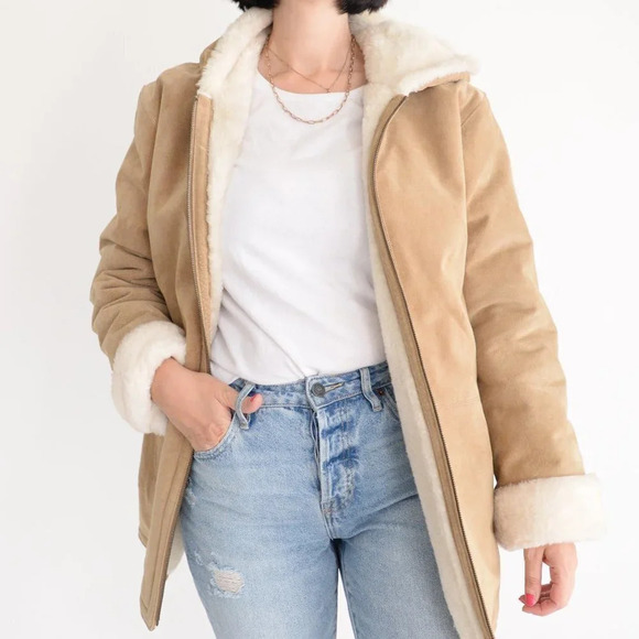 St. John Bay Beige Washable  Suede Aviator Jacket with Hood SM - Picture 2 of 16